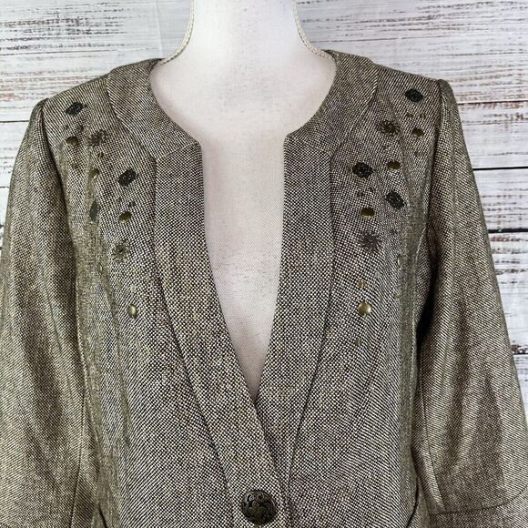 Coldwater Creek Blazer Jacket size 10 Brown Gold Tweed Career Professional - Picture 6 of 14